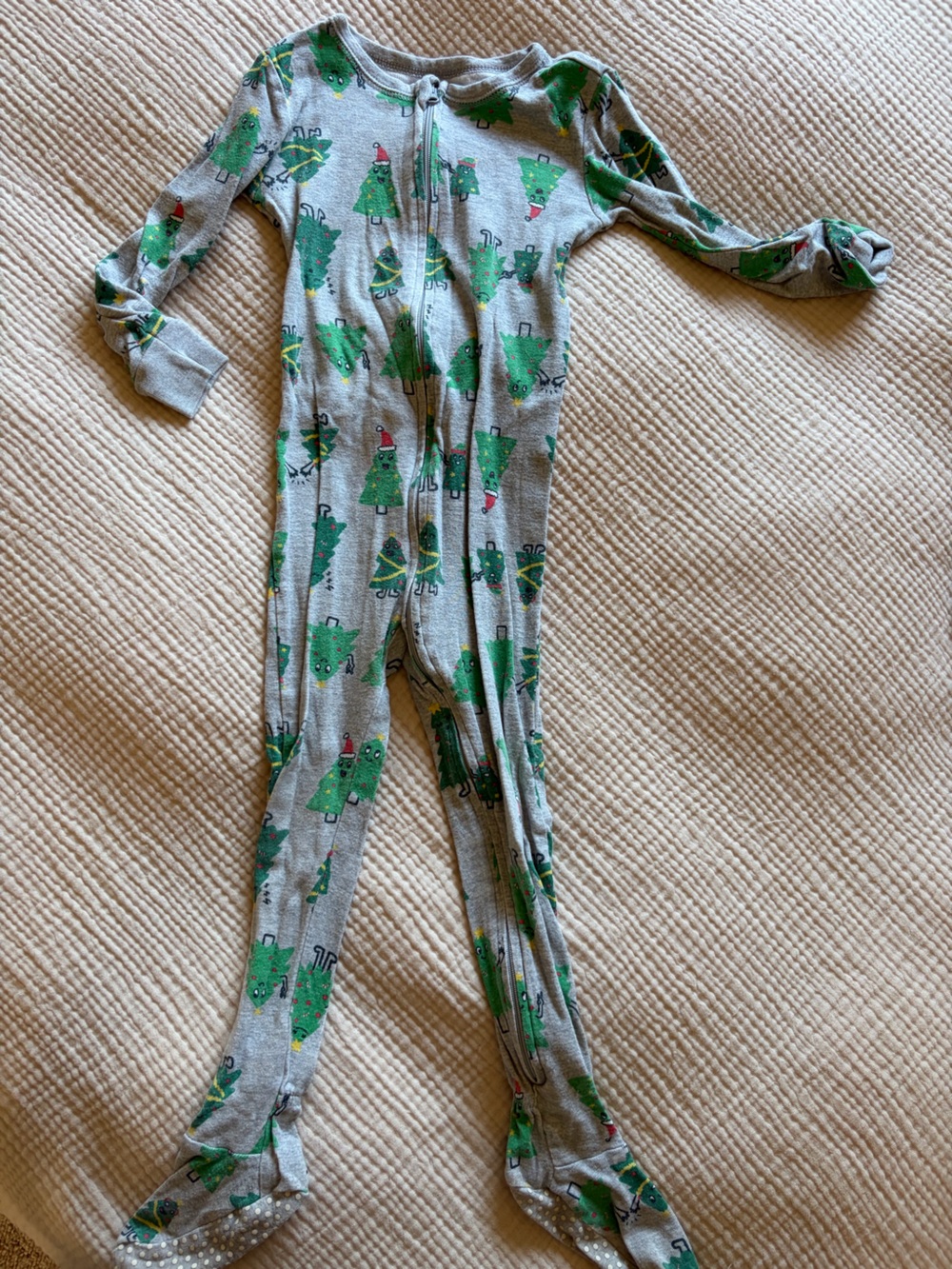Old Navy Gray Footed One-Piece Pajamas with Christmas Tree Print